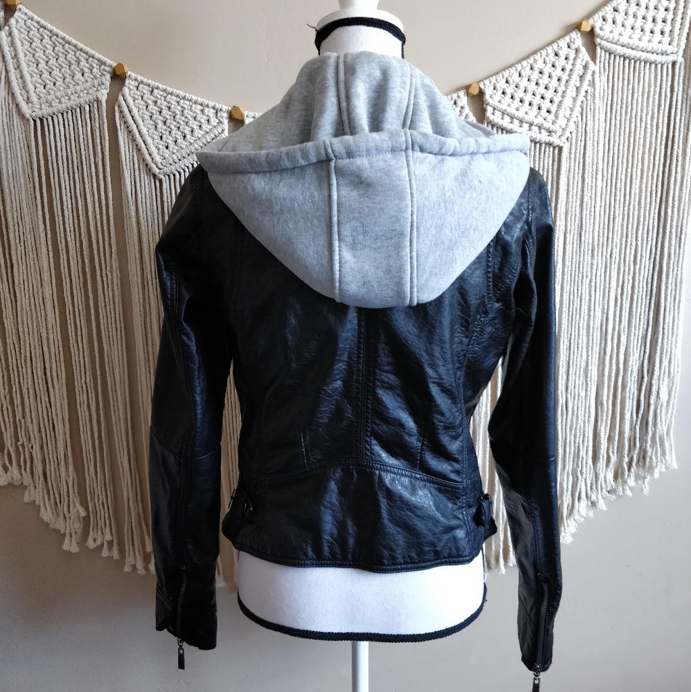 E2 Black Leather Fur Lined Hooded Leather Jacket S - Picture 5 of 8